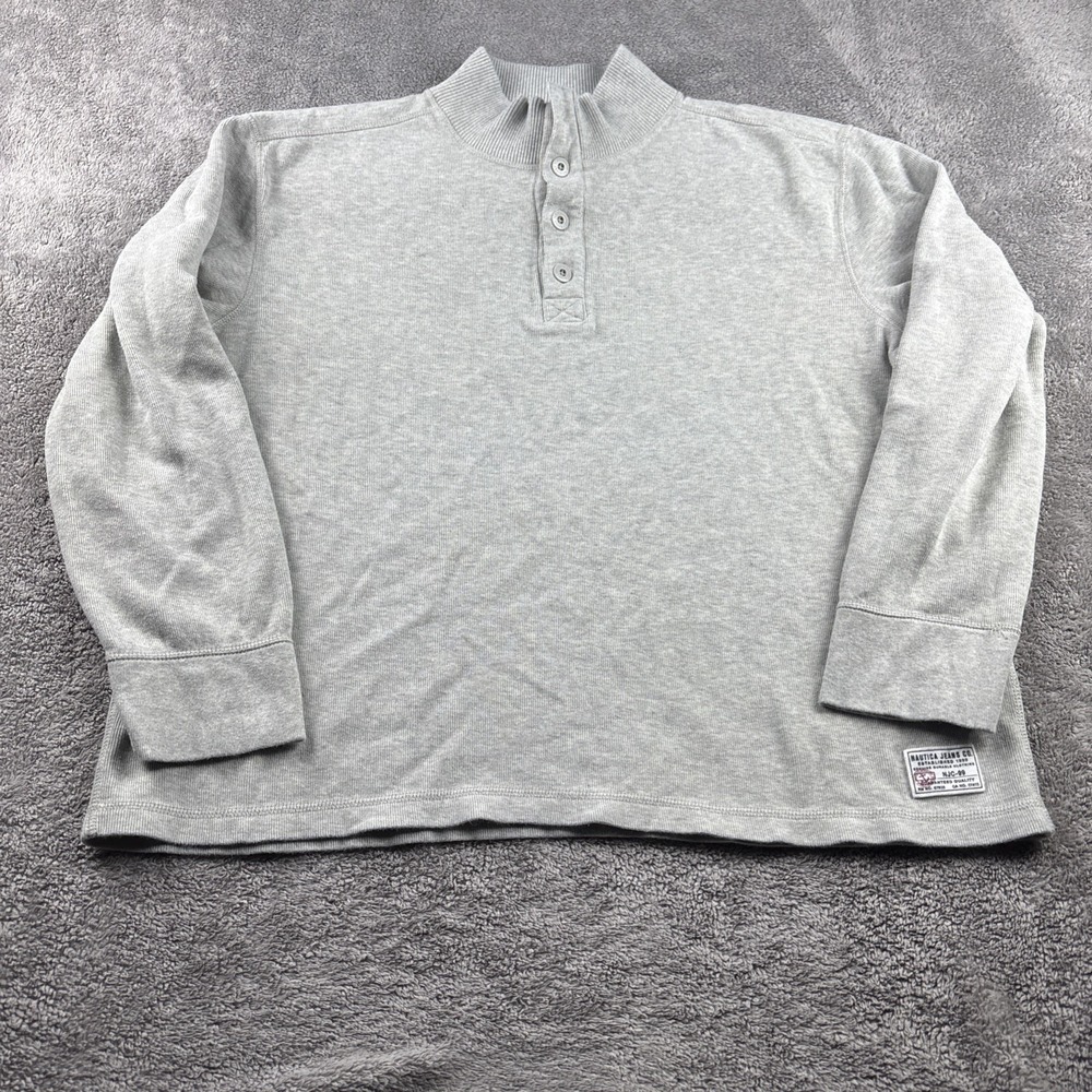 Nautica‎ Sweater Mens XL Gray High Neck 3/4 Button Up Long Sleeve Knit